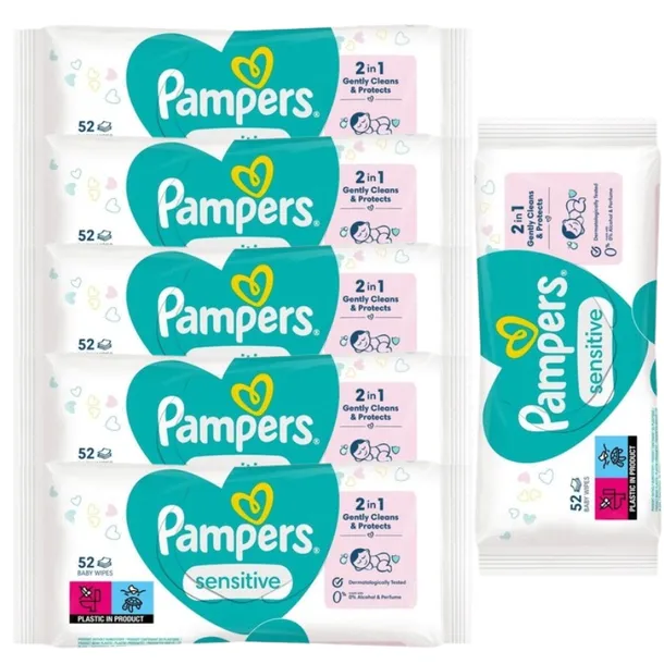 Pampers Sensitive Chusteczki Nawilżane dla Dzieci i Niemowląt 6 x 52 Sztuki