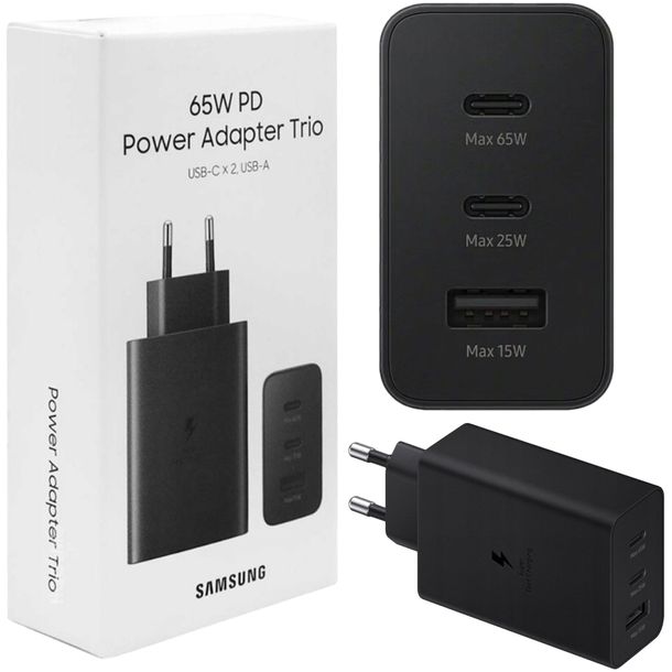 SZYBKA ŁADOWARKA SAMSUNG TRIO 3x USB 65W 1x USB-A +2x USB-C EP-T6530NBEGEU