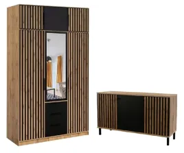 zestaw-szafa-z-nadstawka-d3-lux-150cm-komoda-150-lamele-dab-wotan-czarny
