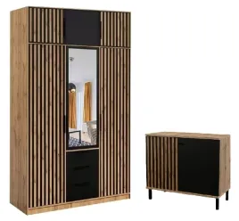 zestaw-szafa-z-nadstawka-d3-lux-150cm-komoda-100-lamele-dab-wotan-czarny