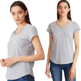 luzny-t-shirt-damski-bluzka-szary-ozdobny-dekolt-basic-krotki-rekaw-xl