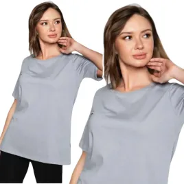 klastyczny-luzny-t-shirt-damski-szary-prosty-gladki-basic-krotki-rekaw-s