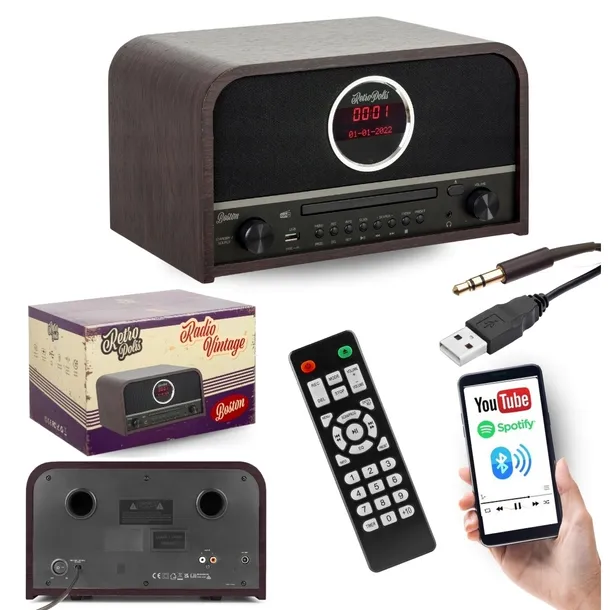 Radio DO SALONU BOSTON sieciowe AM/FM DAB+ CYFROWE USB-A BLUETOOTH CD LED