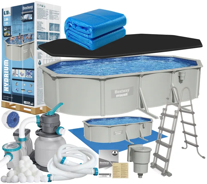 Bestway 56369 Basen ogrodowy Całoroczny 610x366x122cm Pokrywa solarna Pompa