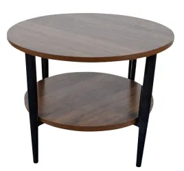 okragly-stolik-kawowy-industrialny-60-cm-z-polka-brazowy-orzech-nowoczesny