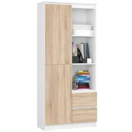 regal-biurowy-zamykany-2-szuflady-ordo-plus-80x35x180-cm-bialy-dab-so