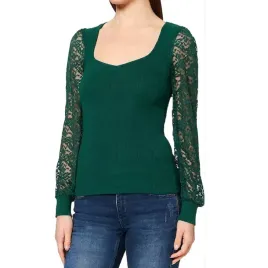 bluzka-damska-naf-naf-christy-zielona-z-koronkowymi-rekawami