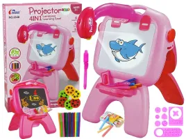 tablica-dwustronna-kredowa-pisaki-stojaca-projektor-obrazki-rozowa