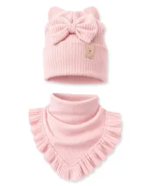 komplet-dziewczecy-prazek-46-50-czapka-z-kokarda-apaszka-jasny-puder