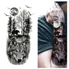 tatuaz-tymczasowy-wodny-wilk-niedzwiedz-mroczny-las