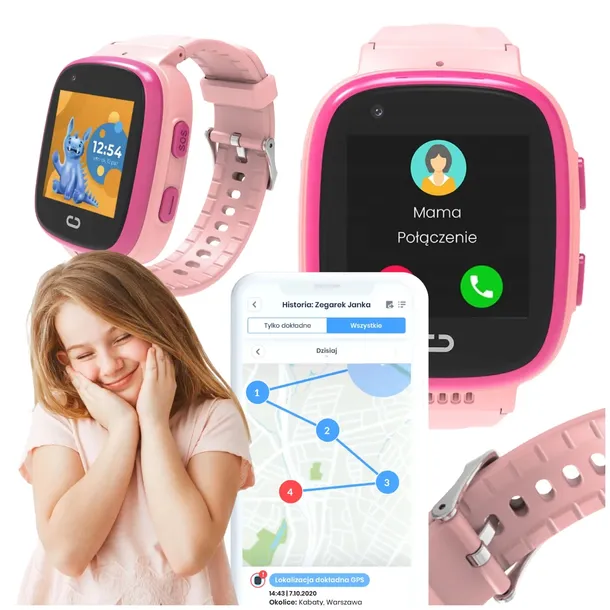 Smartwatch dla dzieci Locon Watch Video Różowy GPS aplikacja po polsku