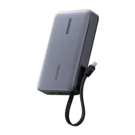 powerbank-20000mah-ugreen-pb551-145w-usb-usb-c-wbudowany-kabel-szary