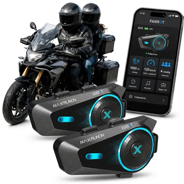 Interkom Motocyklowy Zestaw 2 szt Mesh 1.6km Bluetooth 5.4 ANC 120 km/h do