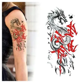 tatuaz-tymczasowy-wodny-smok-czerwony-napis