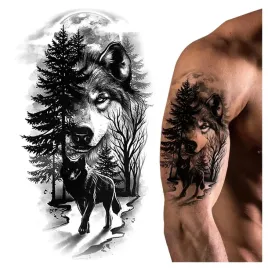 tatuaz-tymczasowy-wodny-mroczny-wilk-las-glowa-wilka
