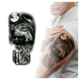 tatuaz-zmywalny-tymczasowy-wyjacy-wilk-las