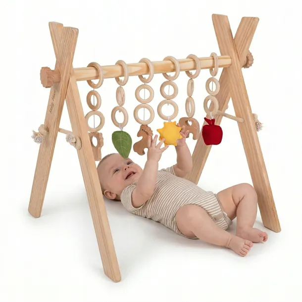 Stojak Gimnastyczny edukacyjny drewniany BABY GYM zawieszki KiddyMoon
