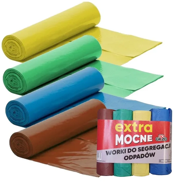 WORKI NA ŚMIECI DO SEGREGACJI 60L ZESTAW 4x10SZT MOCNE WORKI DO ODPADÓW