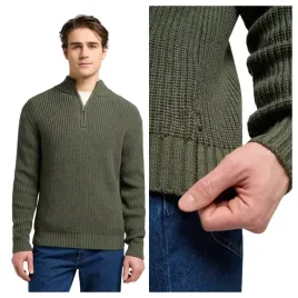 sweter-meski-lee-clean-half-zip-knit-zielony-olive-gray-regular-fit-s