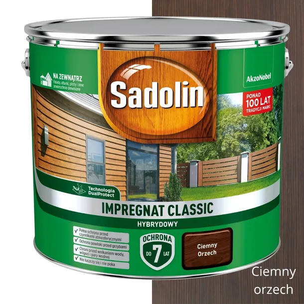 SADOLIN CLASSIC IMPREGNAT OCHRONNO-DEKORACYJNY DO DRZEWA 9L CIEMNY ORZECH
