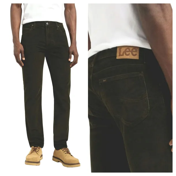 Spodnie Męskie Lee Rider Slim Fit Sztruksowe Zielone Olive Night W34 L32