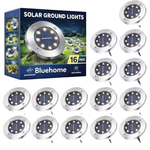16x LAMPA SOLARNA WBIJANA OGRODOWA NAJAZDOWA LED GRUNTOWA SREBRNA ZESTAW