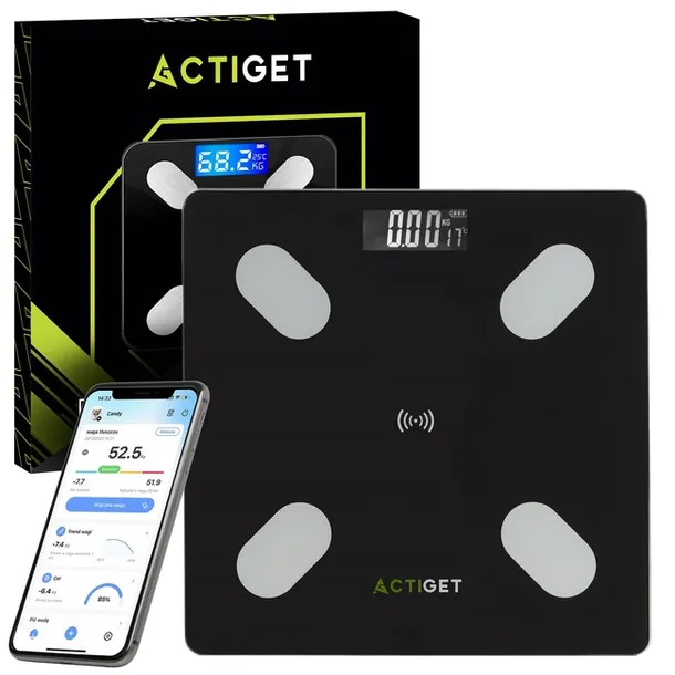 Waga łazienkowa, elektroniczna 180 kg szkło hartowane, LCD, z bluetooth, ap