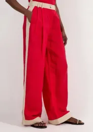 czerwono-bezowe-kontrastowe-spodnie-z-szerokimi-nogawkami-karen-millen-m