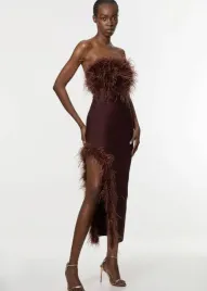 brazowa-sukienka-midi-z-piorami-karen-millen-s