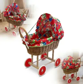 wiklinowy-czerwony-wozek-dla-lalek-skladany-daszek-gondola