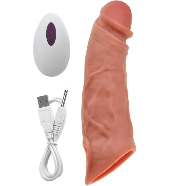 NAKŁADKA NA PENISA Z WIBRACJAMI SUPER REALISTYCZNA 21cm WYDŁUŻA +4cm -PILOT