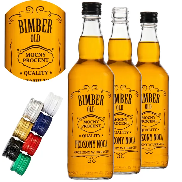 BUTELKA SZKLANA MONOPOLOWA POŁÓWKA 500 ML BIMBER PĘDZONY NOCĄ Z ZAKRĘTKĄ 10