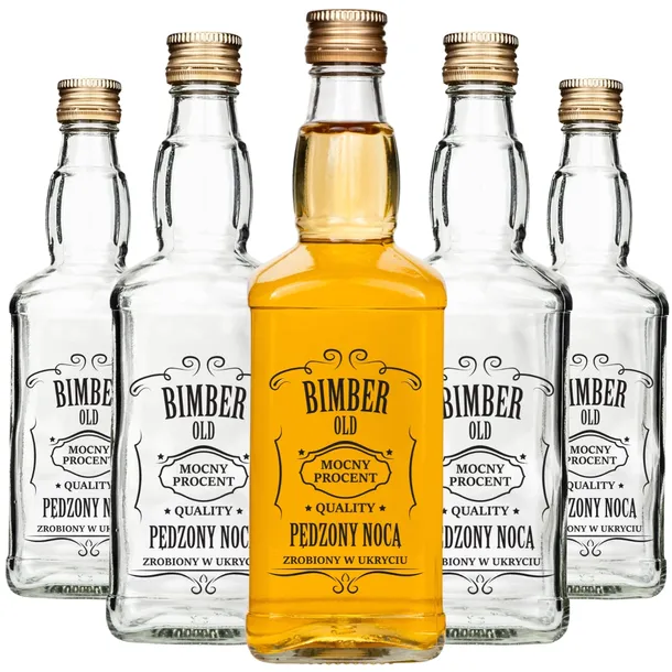 Butelka Jack 500 ml z Nadrukiem Bimber + Zakrętki 28/18 Nalewki Bimber 5x