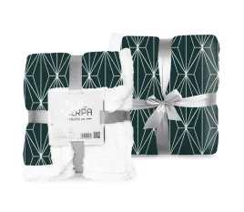 koc-narzuta-z-mikrofibry-150x200-sherpa-zielony-ciemny-bialy-geometyczny