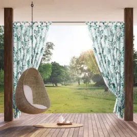Zdjęcie produktu Zasłona gotowa 155x260 Garden biała zielona liście do ogrodu wodoodporna