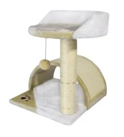 drapak-dla-kota-legowisko-z-mata-do-drapania-i-pomponem-bialo-bezowy