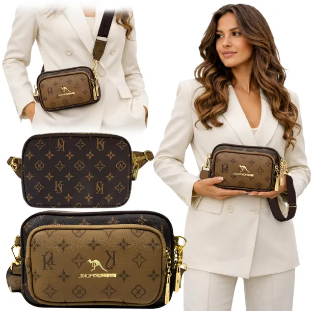 TOREBKA DAMSKA BRĄZOWA NA RAMIĘ NERKA SASZETKA TORBA CROSSBODY EKO SKÓRA