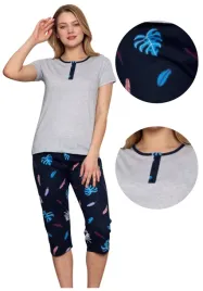 bawelniana-pizama-damska-szara-piorka-spodnie-3-4-miekka-xxl