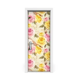 naklejka-na-drzwi-okleina-ptaki-i-roze-75x205