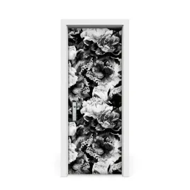 naklejka-na-drzwi-czarnobiale-kwiaty-75x205