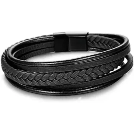 meska-bransoletka-skorzana-5-warstw-klasyczna-czern-modny-styl-21-cm
