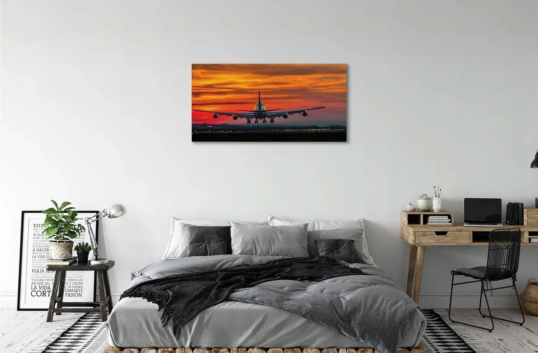 obraz-na-plotnie-zachod-samolot-chmury-120x60-cm