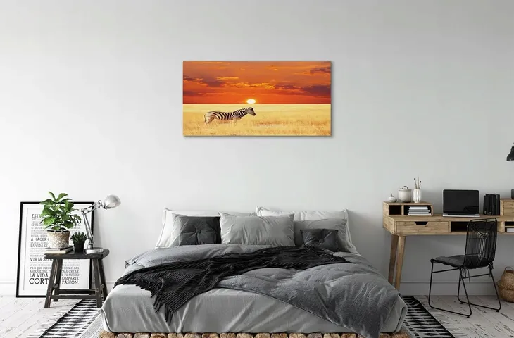 obraz-na-plotnie-zebra-pole-zachod-slonca-120x60-sposob-wykonania-druk-cyfrowy