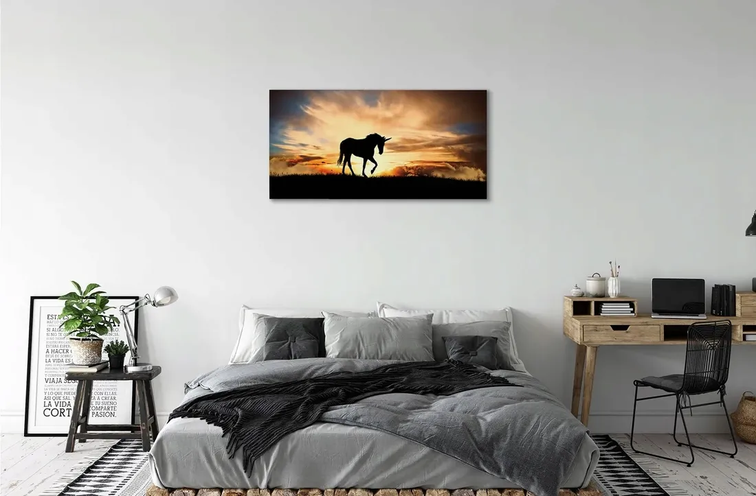 obraz-na-plotnie-jednorozec-zachod-slonca-120x60