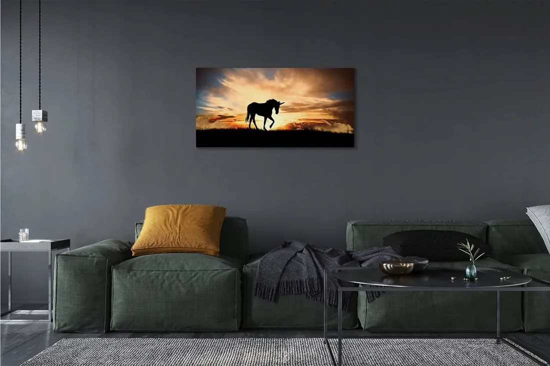 obraz-na-plotnie-jednorozec-zachod-slonca-120x60
