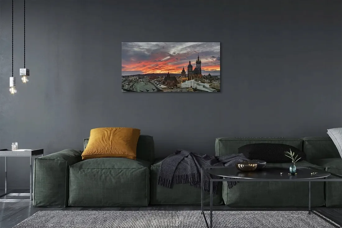 plotno-obraz-krakow-zachod-slonca-panorama-120x60