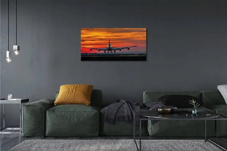 obraz-na-plotnie-zachod-samolot-chmury-100x50-cm-format-poziomy