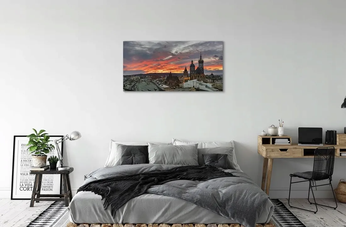 obraz-plotno-krakow-zachod-slonca-panorama-100x50