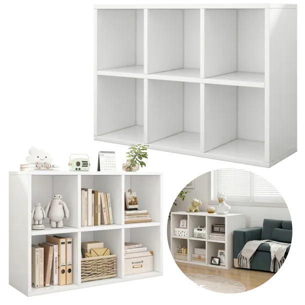 Regał Komoda Kostka Na Książki Biurowy 6 Półek 90 cm Nowoczesny Biały MDF