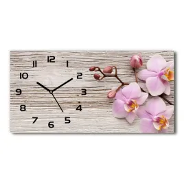 zegar-scienny-szklany-orchidea-na-drewnie-60x30-cm